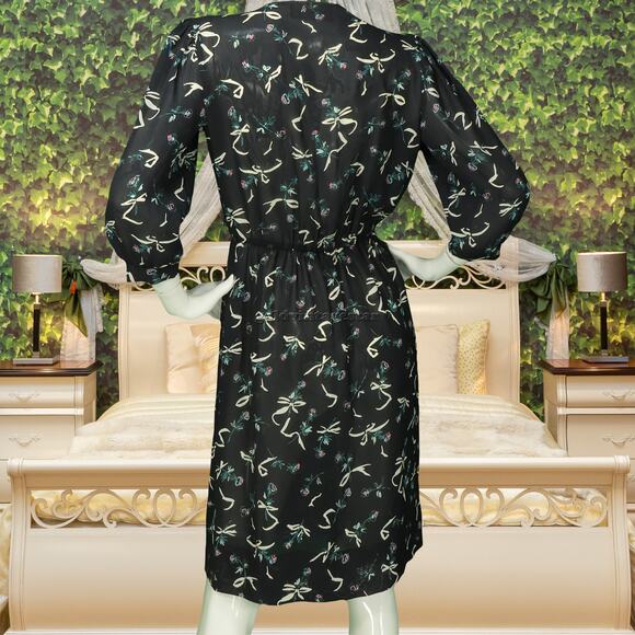 Vintage JT Dress Black Grey Floral Print Dress M - Picture 4 of 8